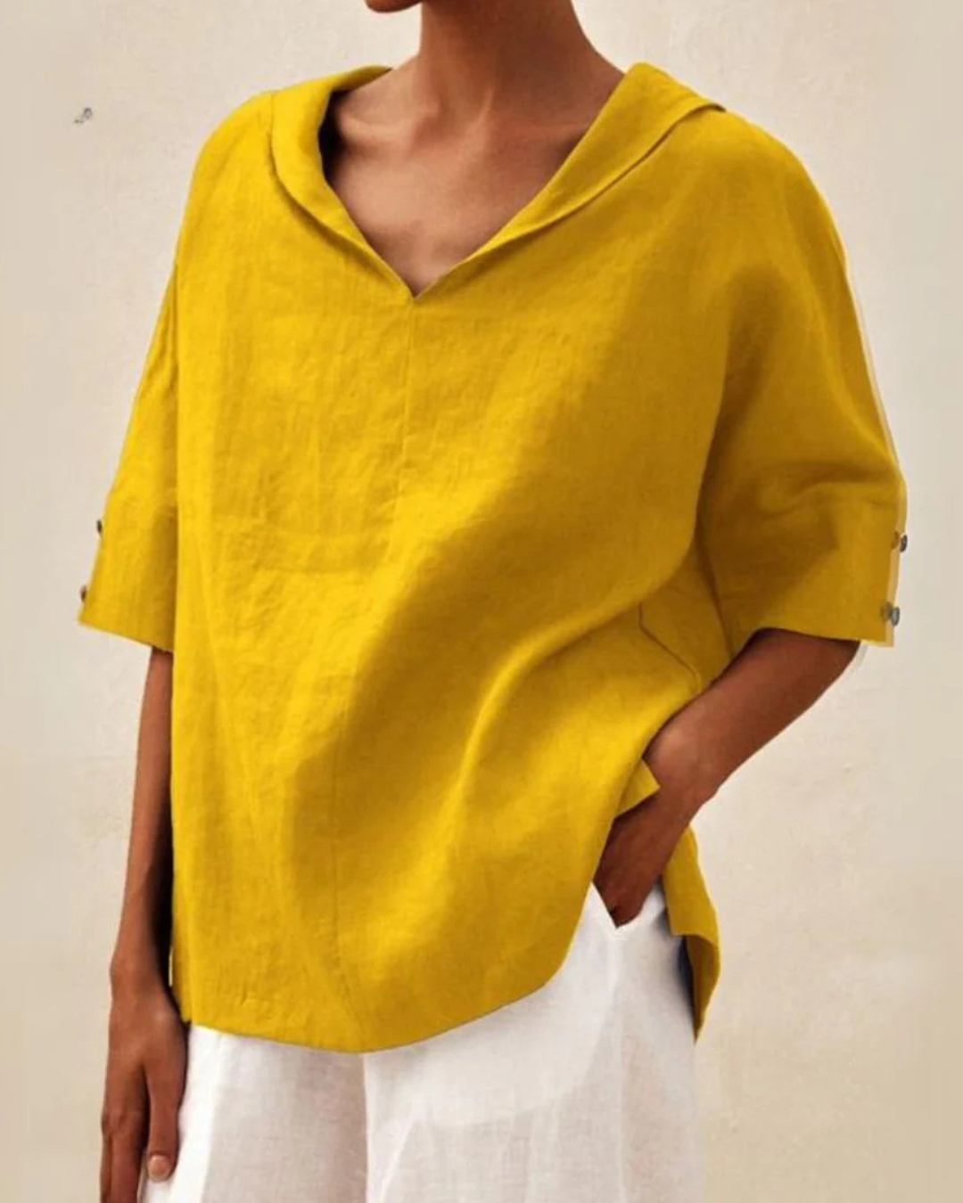 Chic women's V-neck half sleeve blouse, a versatile elegant top for casual wear & everyday spring fashion.
