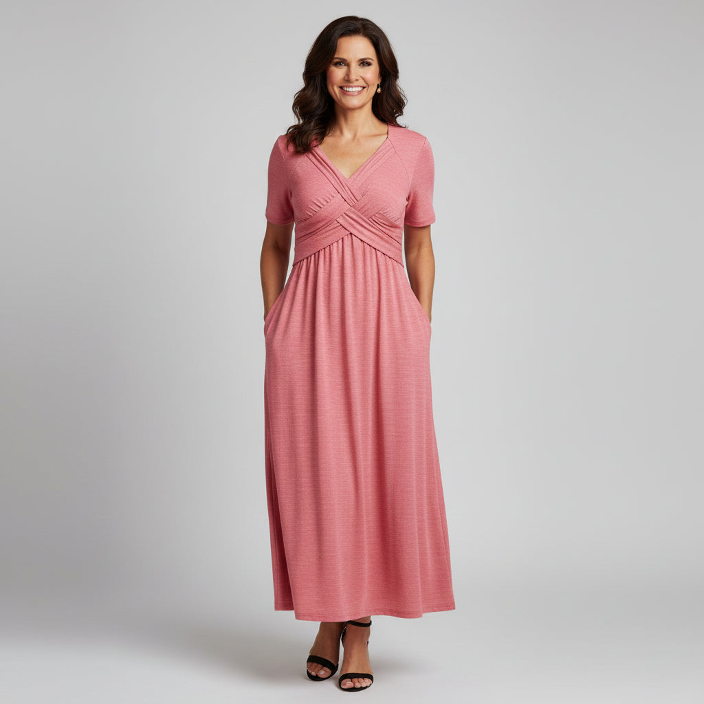Elegant V-Neck Midi Dress - Flowing & Flattering Fit
