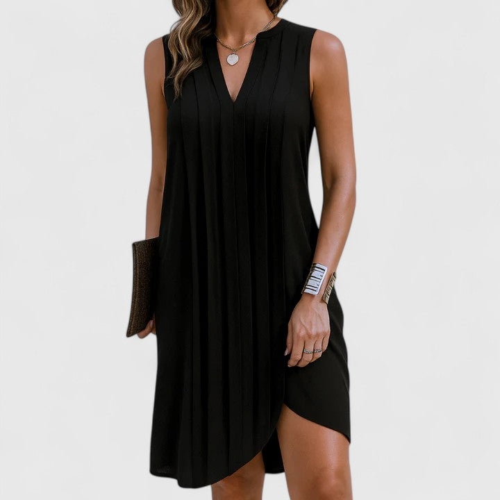 Elegant V-neck midi dress for women, flattering & versatile for day to night wear.