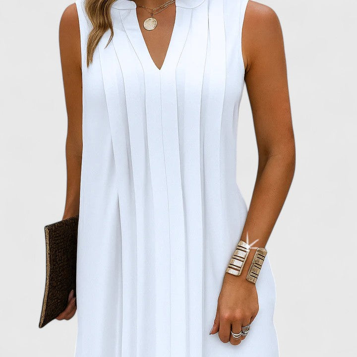 Sophisticated women's V-neck dress, ideal for work wear or elegant casual events.