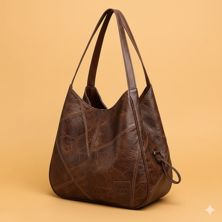 Fashionable vintage leather handbag set with croc texture, featuring a main bag, crossbody, and sleek wallet.