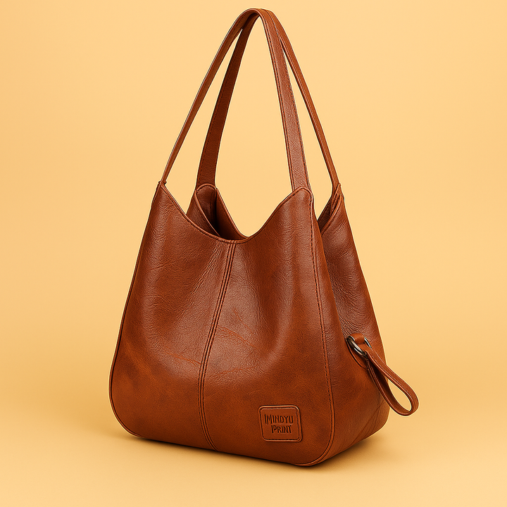 Classic women's vintage leather shoulder bag, practical crossbody purse, and matching clutch wallet set.