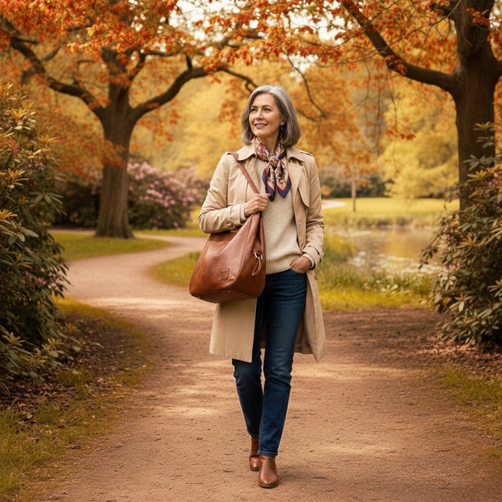 Complete women's vintage leather fashion set: main handbag, practical crossbody, and elegant wallet.