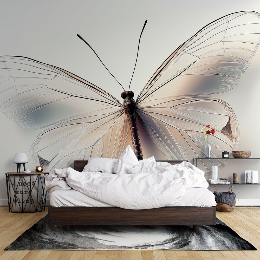 Elegant white butterfly wall mural, nature-inspired, for modern home decor. Peel & stick or classic wallpaper.