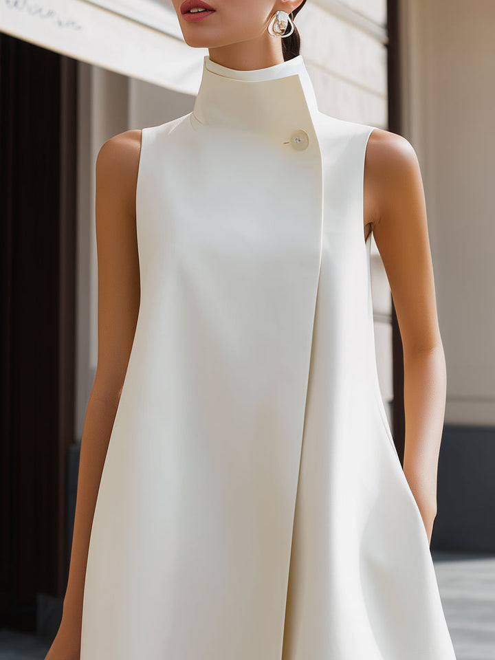 Chic women's high-neck sleeveless maxi dress in white, an elegant choice for summer garden parties.