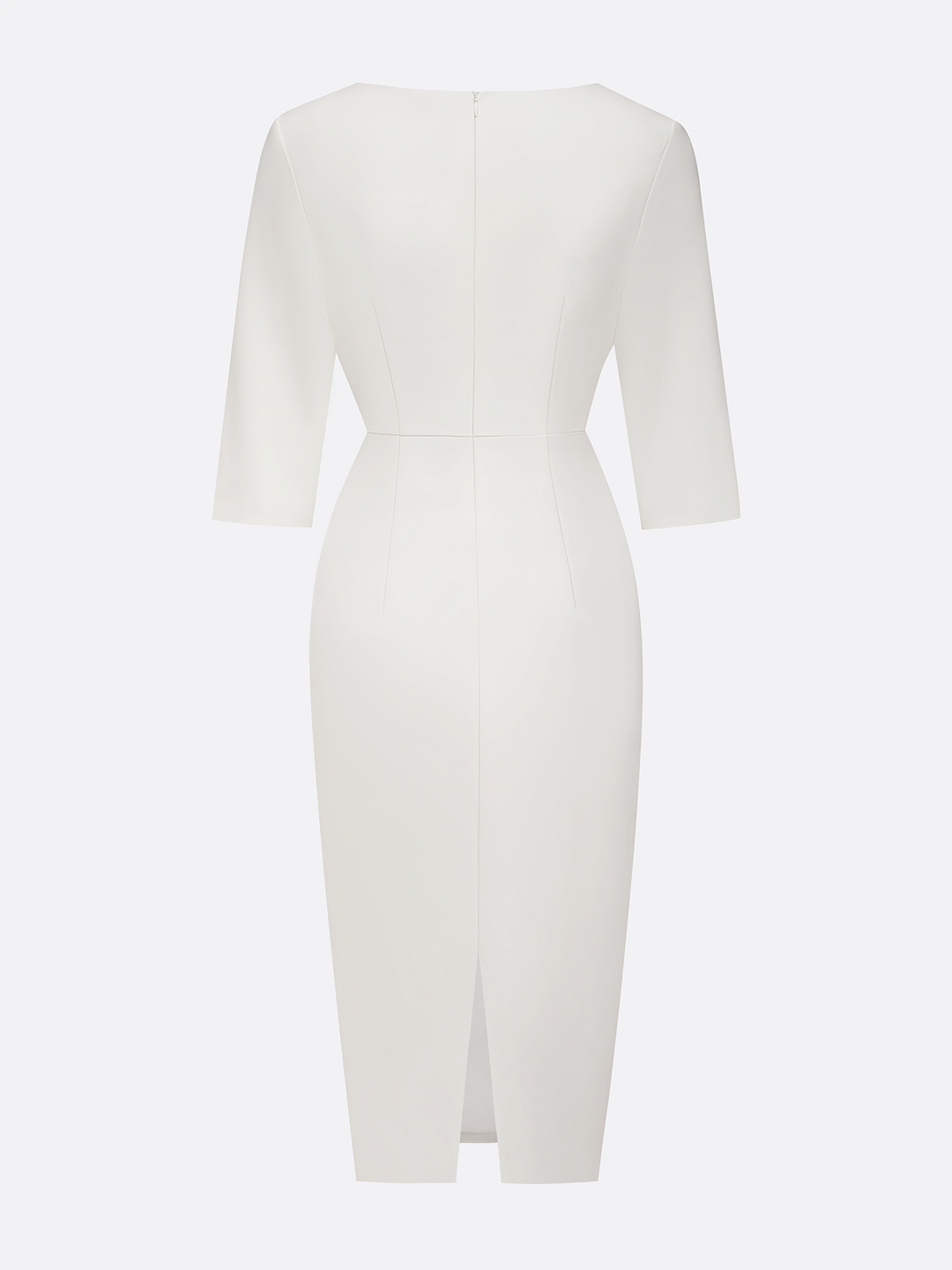 Stylish women's white sheath dress with subtle pearl accents.
