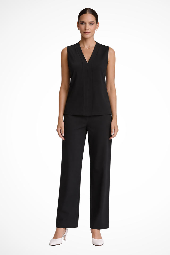 Versatile yellow V-neck sleeveless blouse. Women's elegant top, ideal for smart casual, work, or summer style.