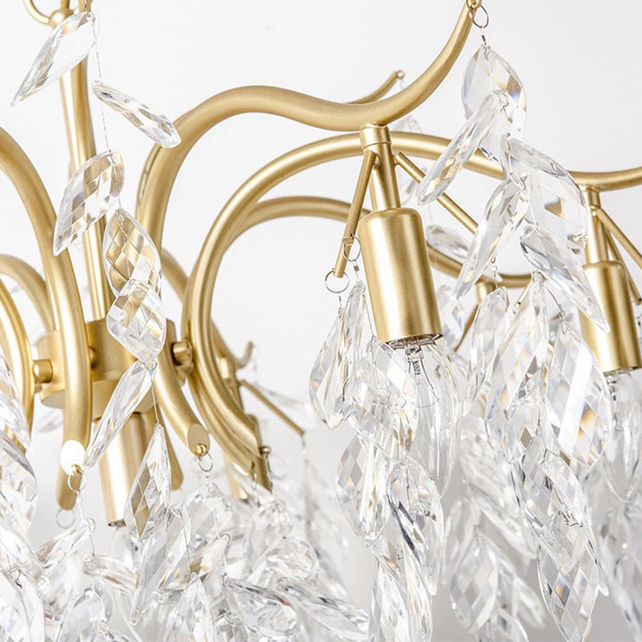 Sophisticated wisteria crystal chandelier in a living room, elegant ceiling light for modern homes.