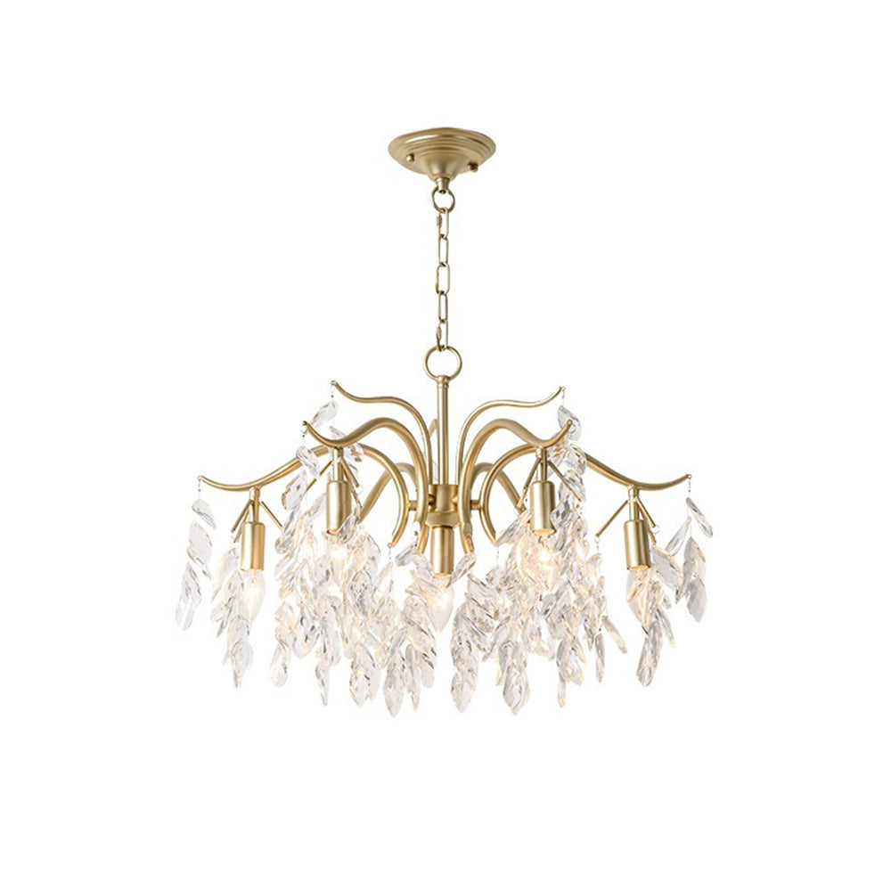 Cascading wisteria flower crystal chandelier, unique elegant ceiling light design for stunning home decor.