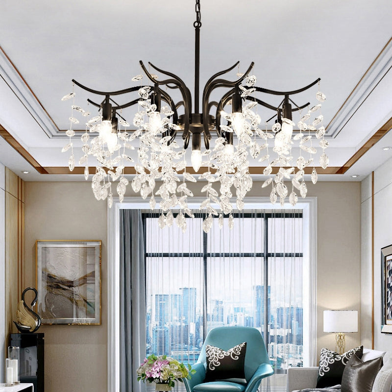 Artistic wisteria flower crystal chandelier, elegant statement piece for modern luxury home lighting.
