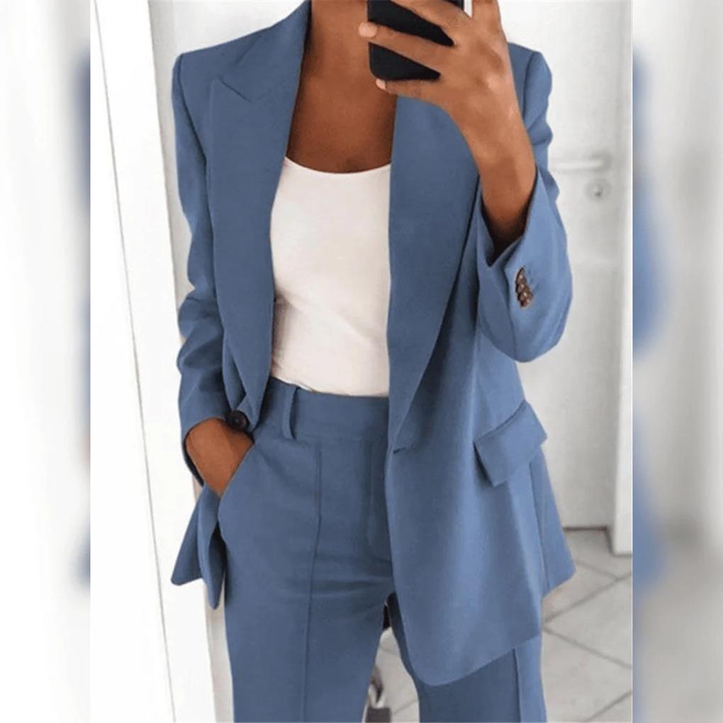 Professional women's blazer set. Coordinated trousers and jacket, ideal for office & formal events.