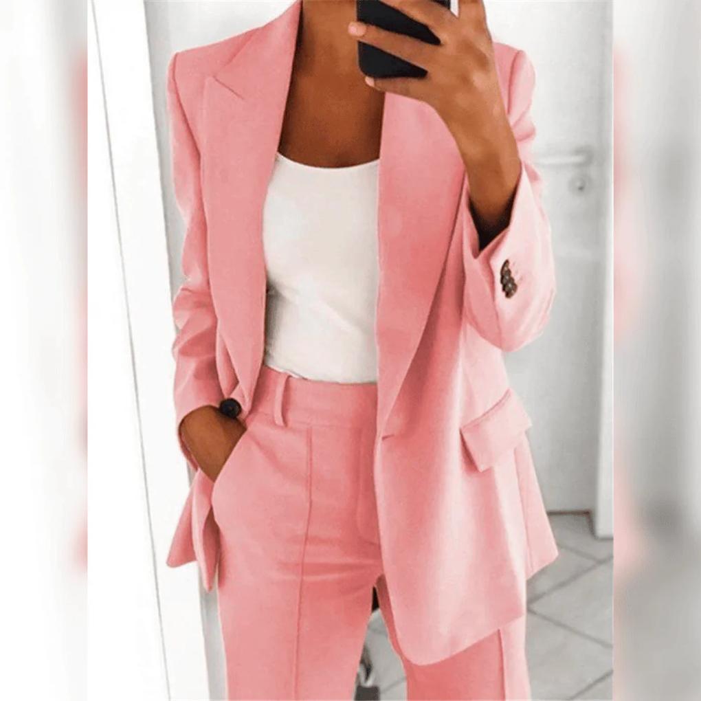 Coordinated women's suit set. Elegant blazer & tailored trousers for polished formal and business occasions.