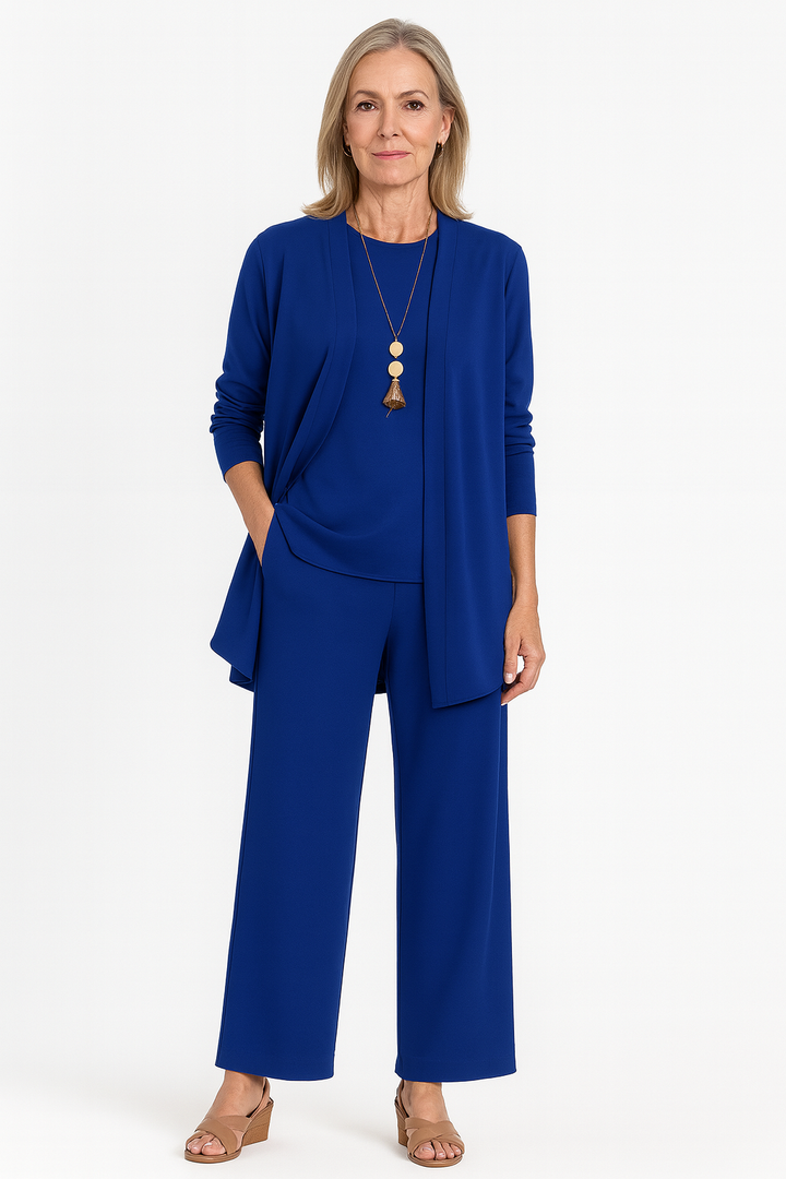 Complete women's 3-piece outfit set: elegant jacket, waistcoat, & tailored pants for a polished look.