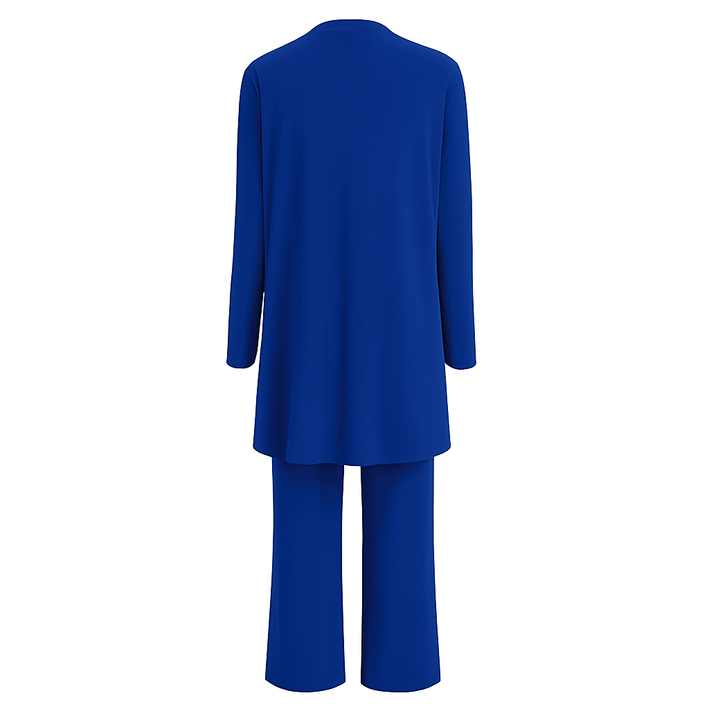 Chic women's 3-piece tailored set. Includes elegant jacket, waistcoat, & smart pants. Ideal for business casual.