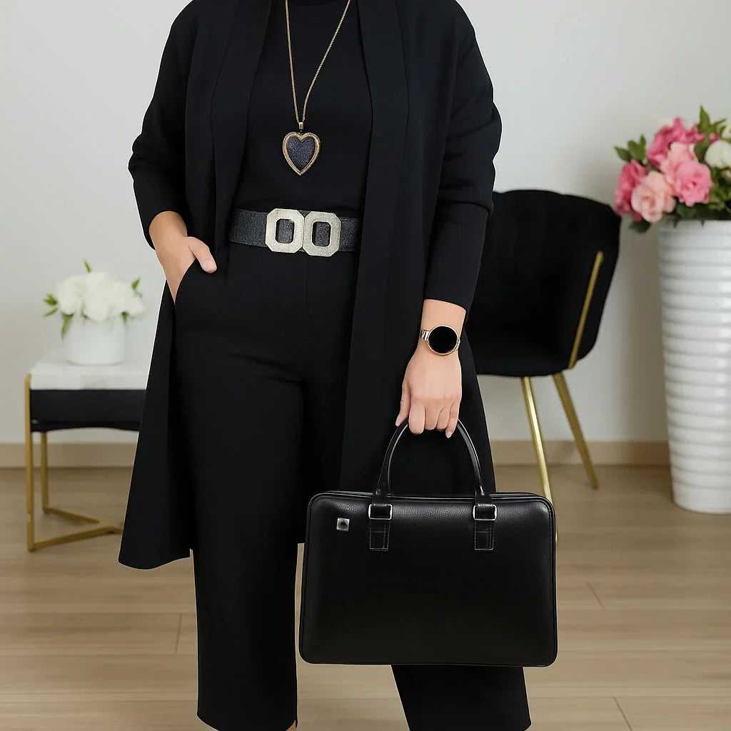 Elegant women's 3-piece set: stylish cardigan, cami top & wide-leg pants for a coordinated, chic look.