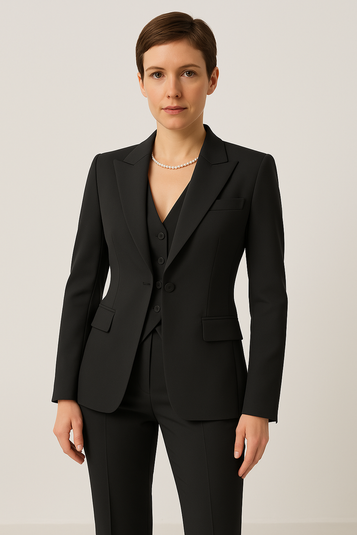 Chic women's 3-piece formal suit set for versatile professional style. Includes blazer, vest & trousers.