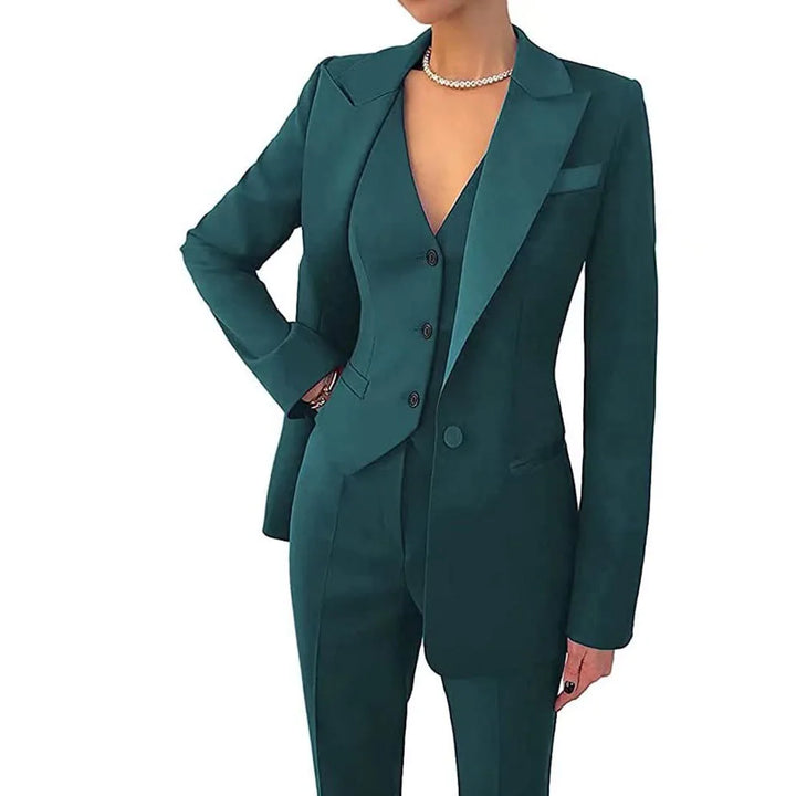 Sophisticated women's 3-piece suit set for all-season professional elegance. Blazer, vest, trousers.
