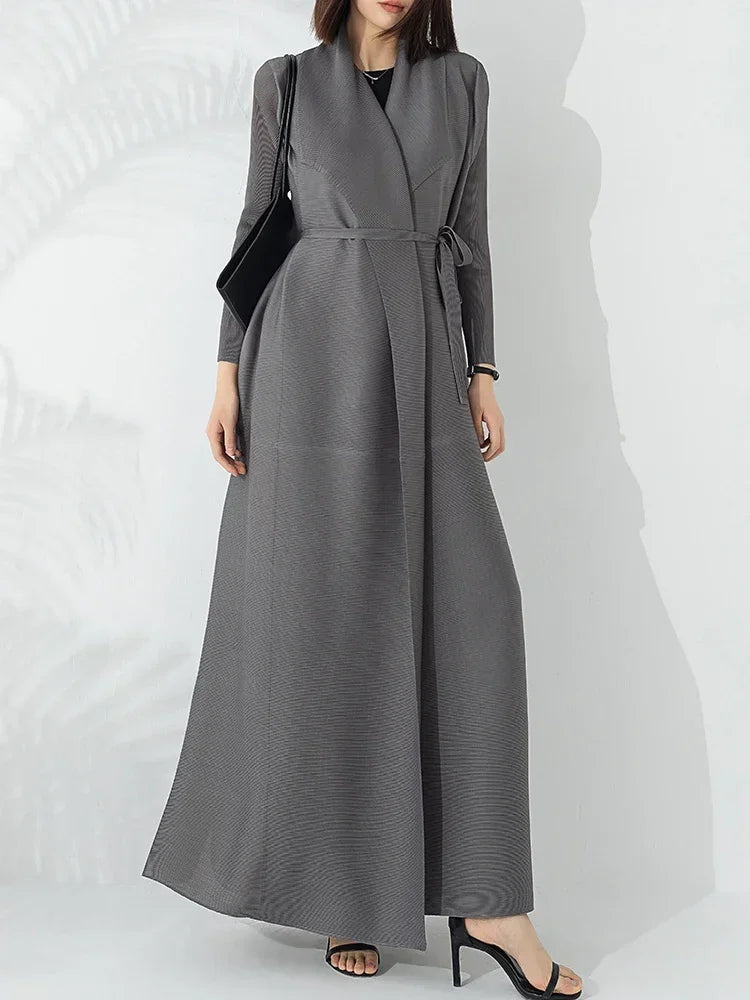 Elegant women's A-line coat with funnel neck and belt, perfect for stylish fall and winter outerwear.