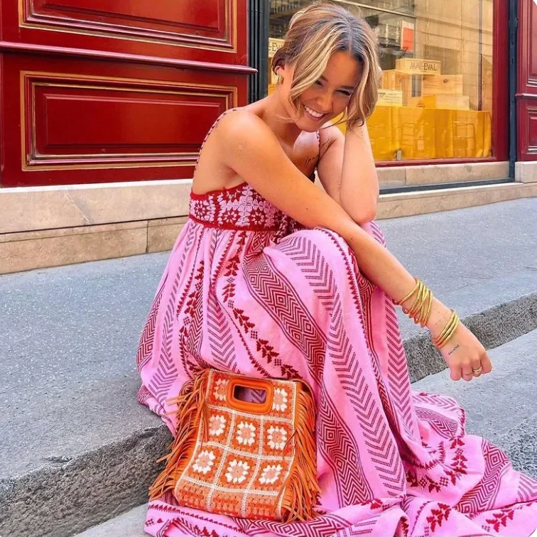 Comfortable women's summer maxi dress, an A-line flowy design for a relaxed, elegant holiday look.
