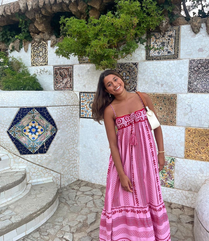 Lightweight A-line maxi dress for women, an elegant & comfortable choice for summer holidays & travel.