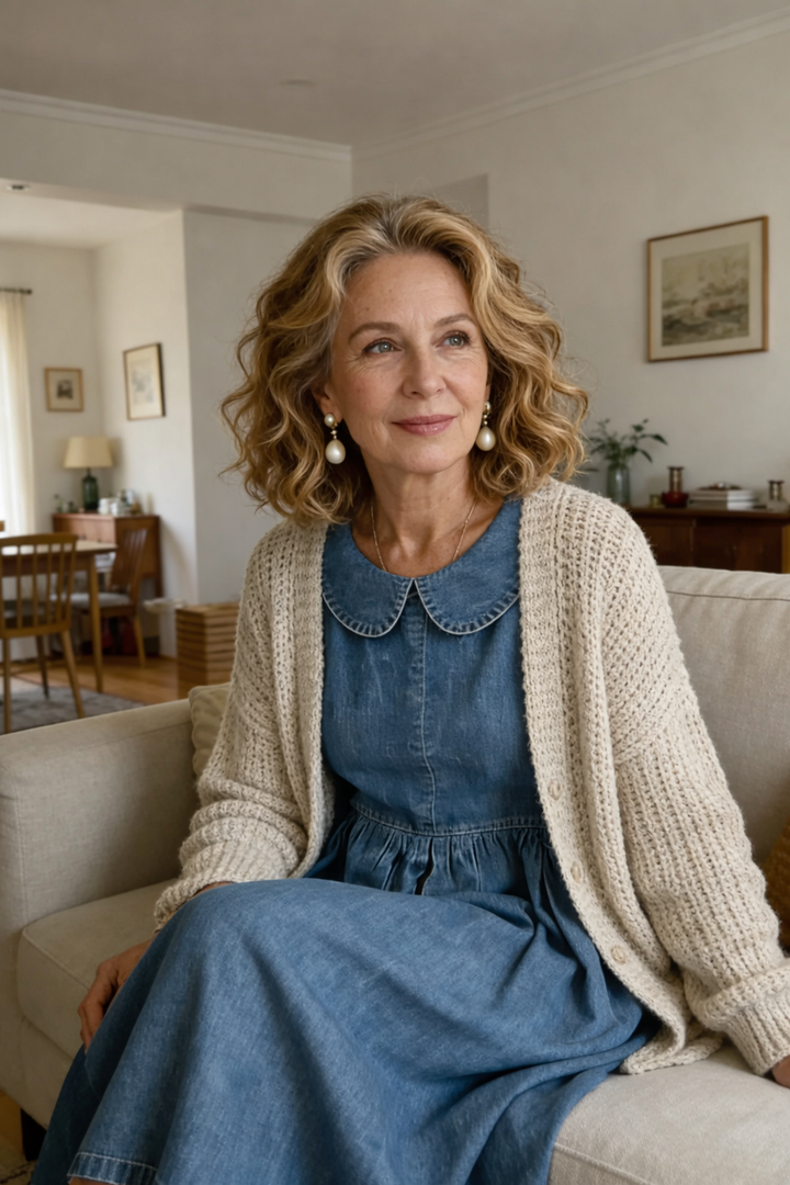 Versatile women's A-line maxi dress. Long sleeve design with Peter Pan collar offers stylish, loose-fit comfort.