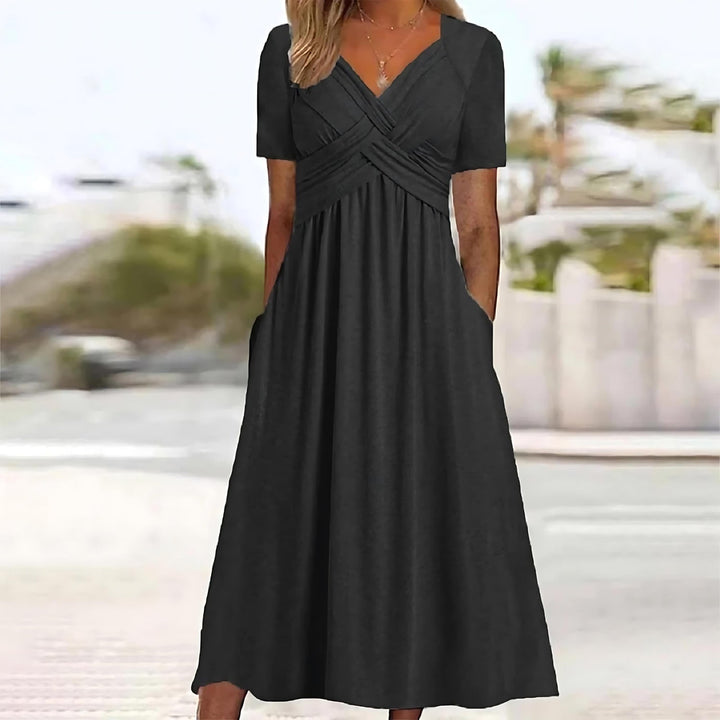 Flattering A-line midi dress for women, versatile classic style, ideal for casual everyday or formal ladies fashion.