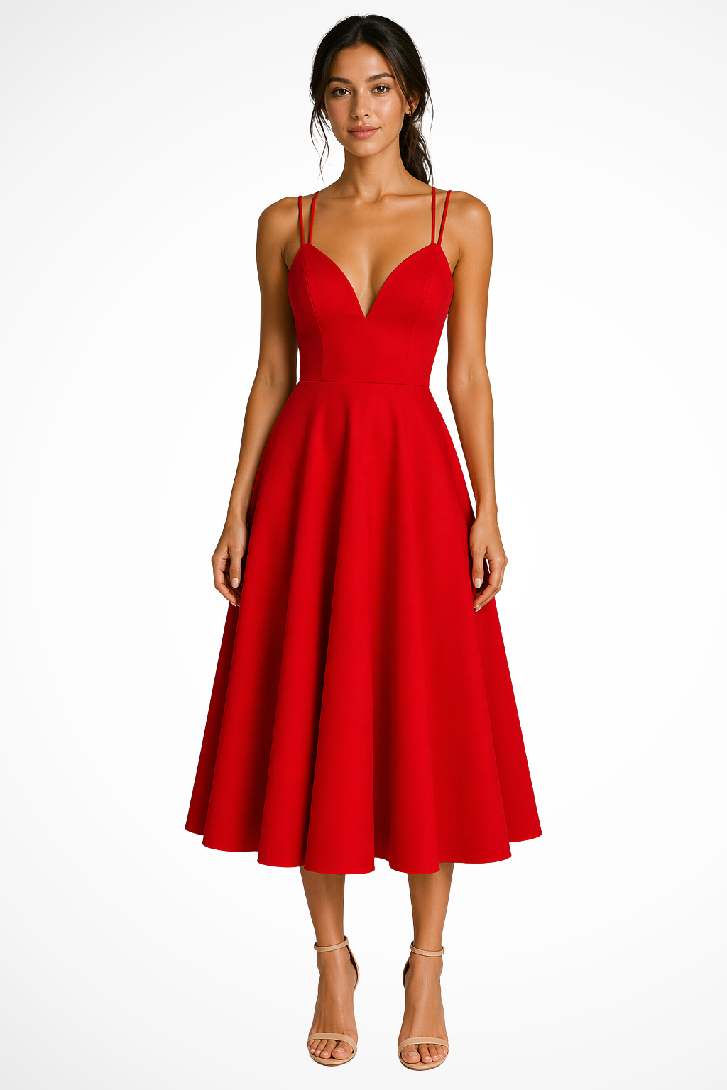Formal A-line midi dress for women, excellent for wedding guests, parties, or any special occasion.