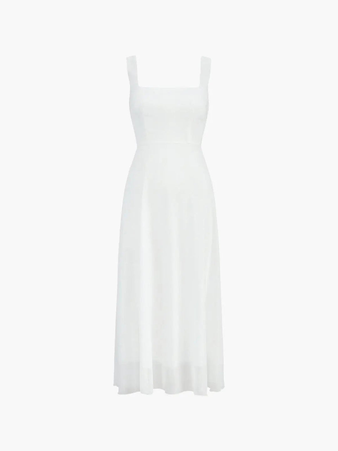 Women's formal A-line midi dress with a stylish square neck, great for summer weddings & events.