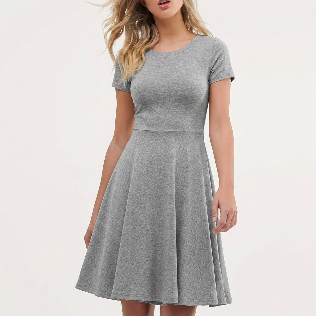 Casual yet elegant women's A-line summer dress, knee-length with short sleeves & bow detail for versatility.