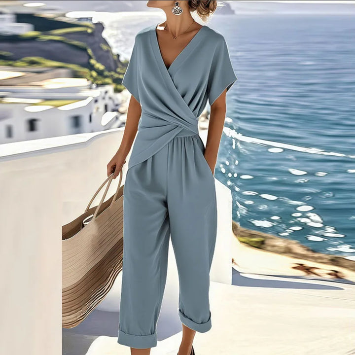 Comfortable blue women's two-piece set, perfect versatile loungewear or casual outfit, available in various sizes.