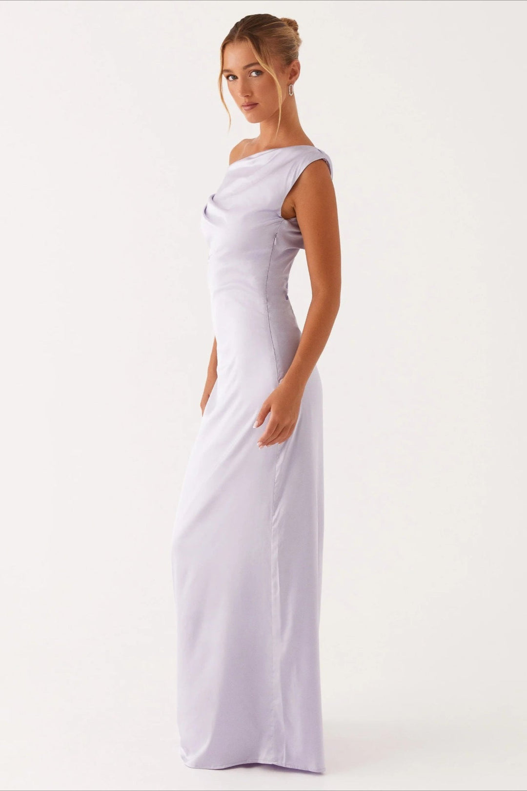 Asymmetric neckline maxi dress, elegant women's formal wear