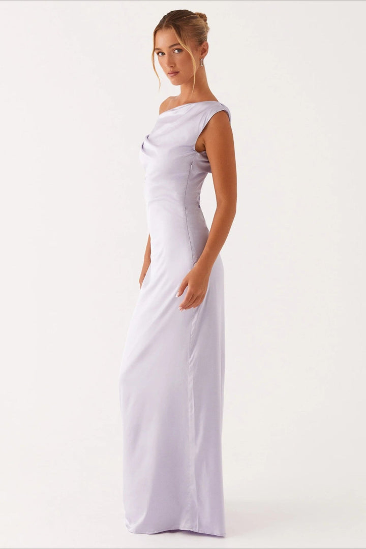 Asymmetric neckline maxi dress, elegant women's formal wear