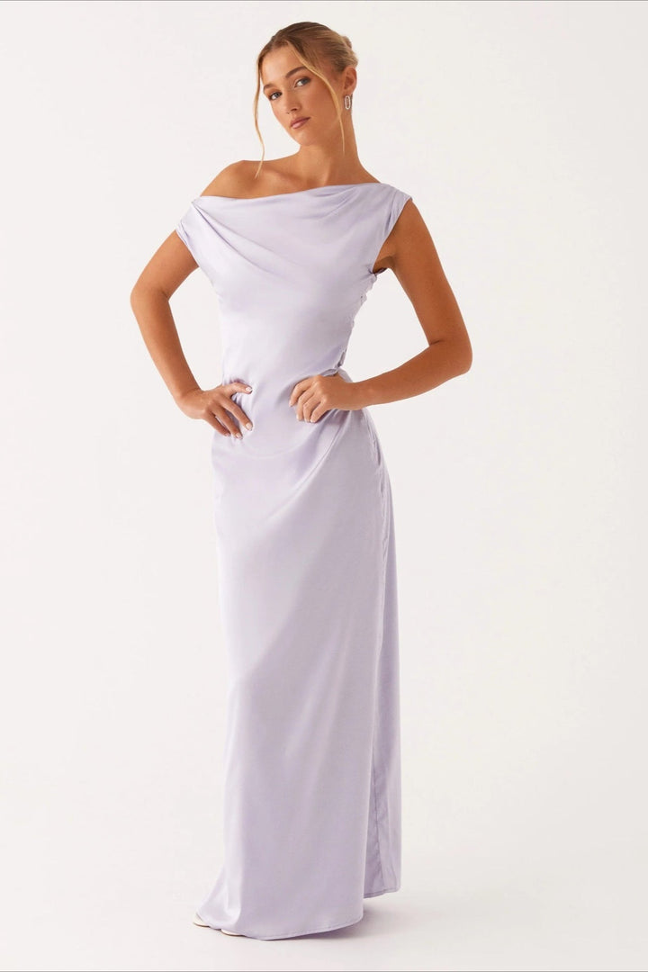 High-waist solid color maxi dress, chic design for women's parties