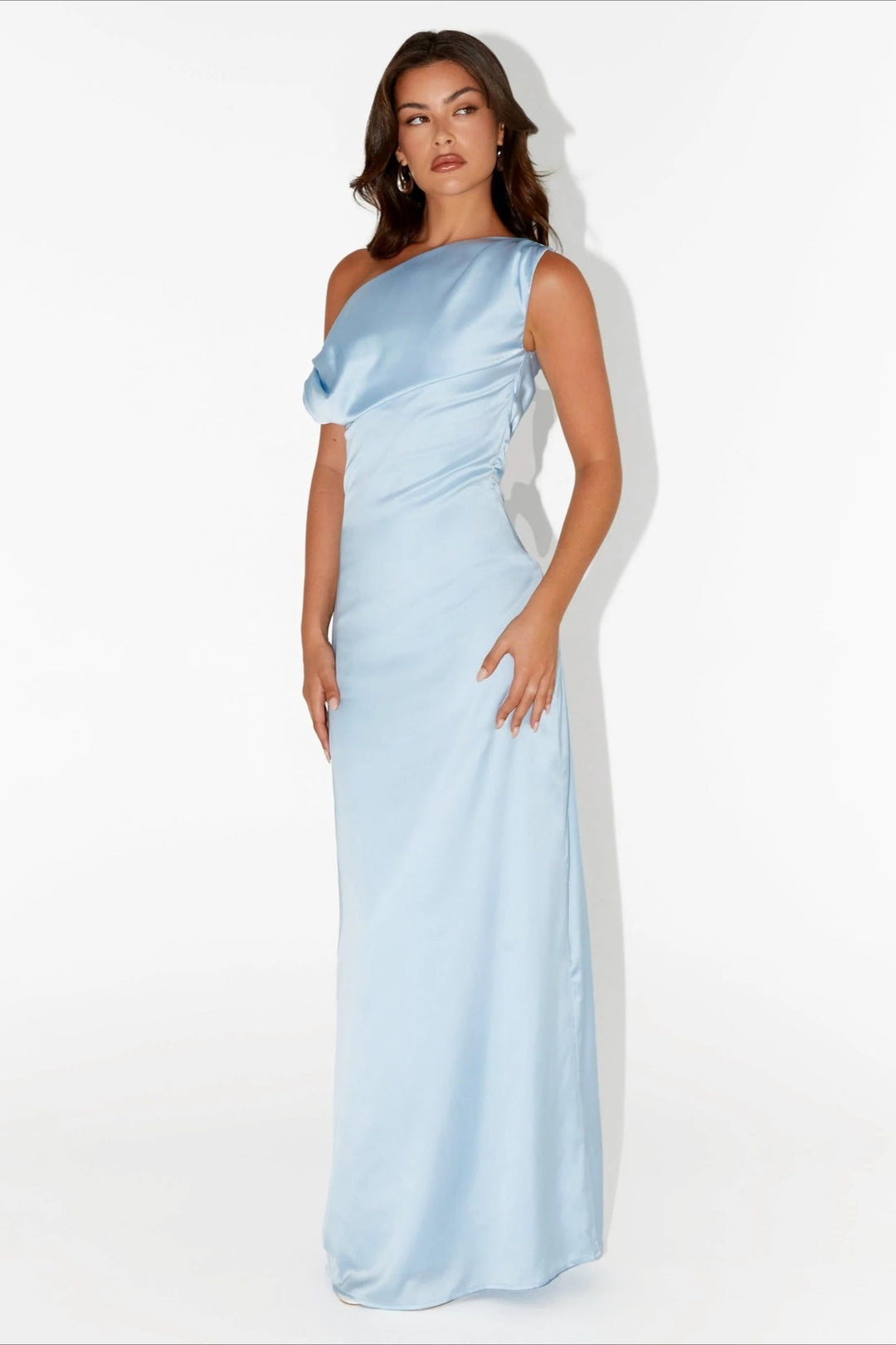 Chic high-waist formal maxi dress with a stylish one-shoulder design