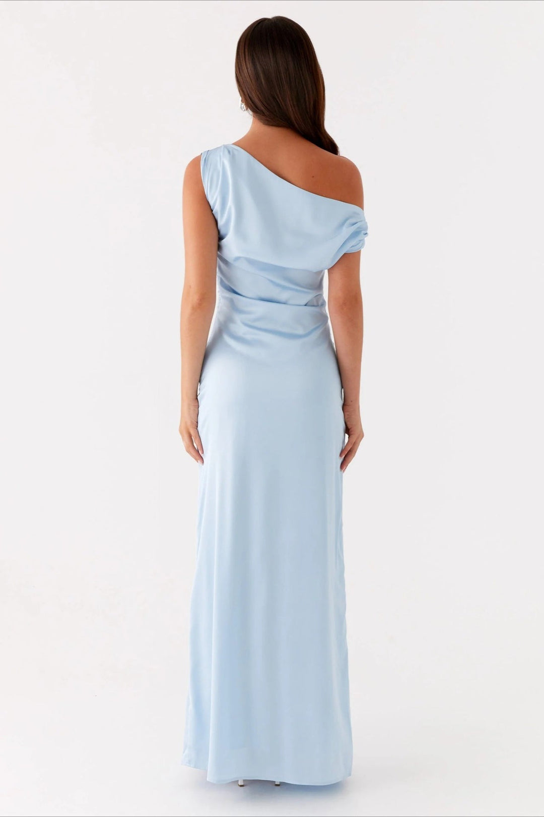 Versatile party dress, solid color maxi with elegant asymmetric neckline