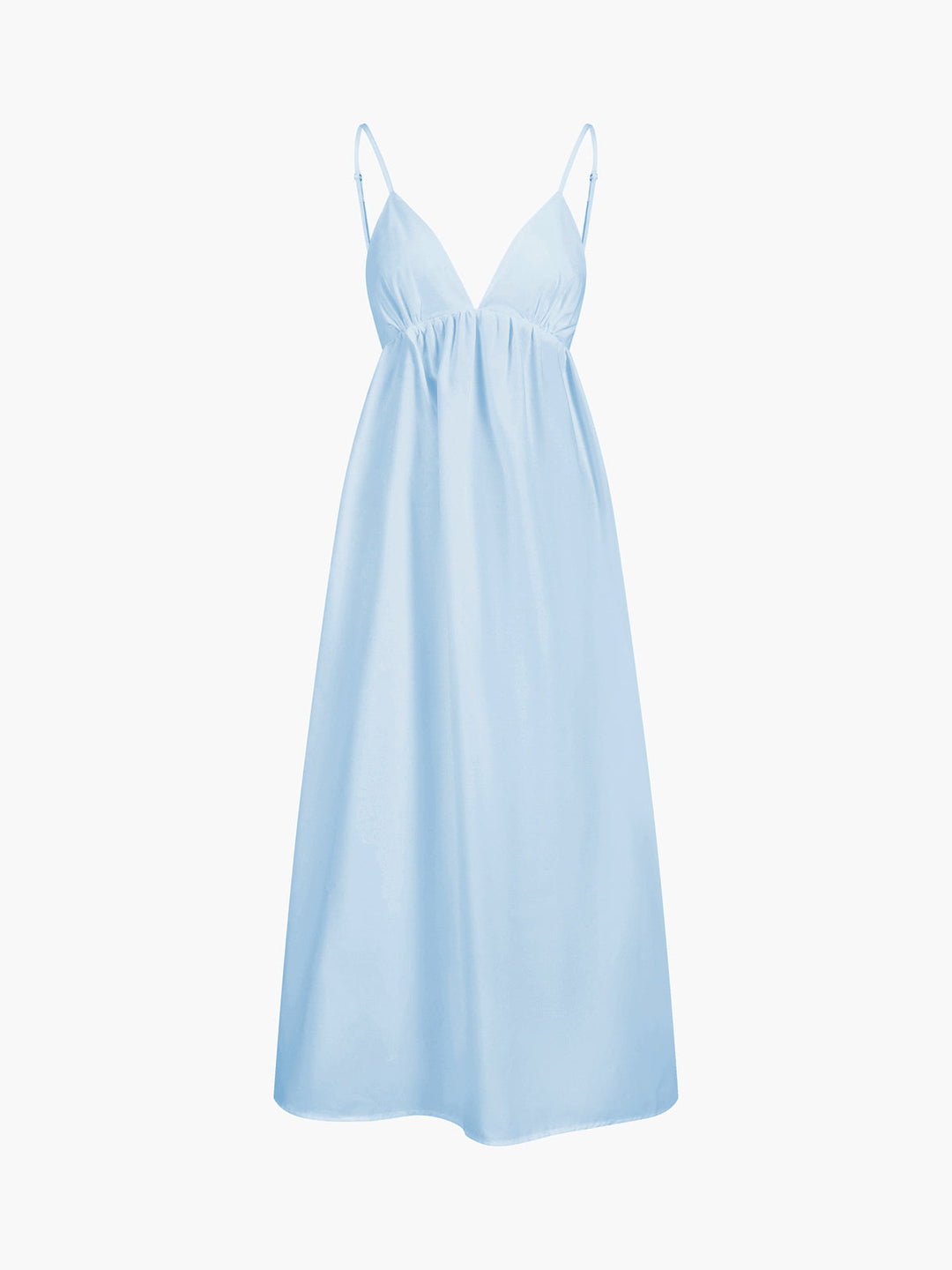 Beautiful women's backless V-neck A-line dress, sleeveless with spaghetti straps, ideal for summer or autumn.