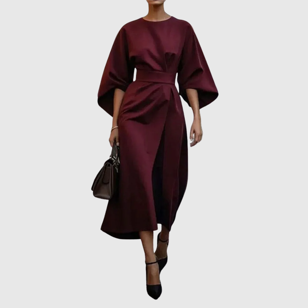 Elegant women's batwing sleeve maxi dress, perfect for evening wear & special occasions. Flowy, long, and modest formal dress.