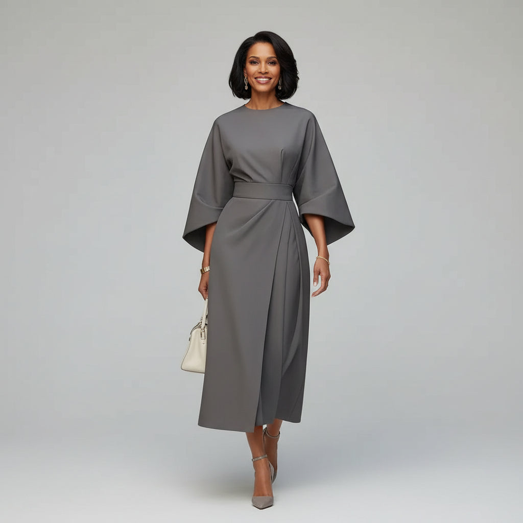 Sophisticated belted midi dress, a versatile and stylish addition
