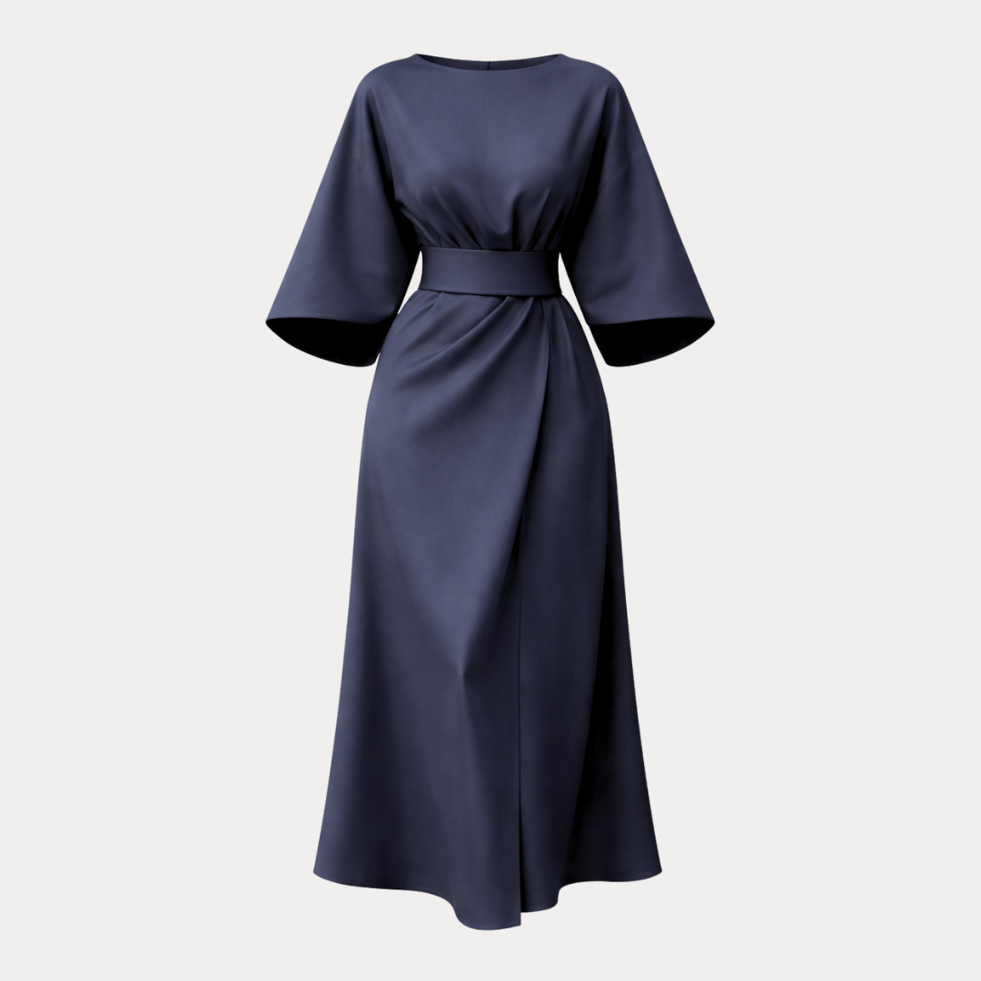 Elegant women's belted midi wrap dress in classic black
