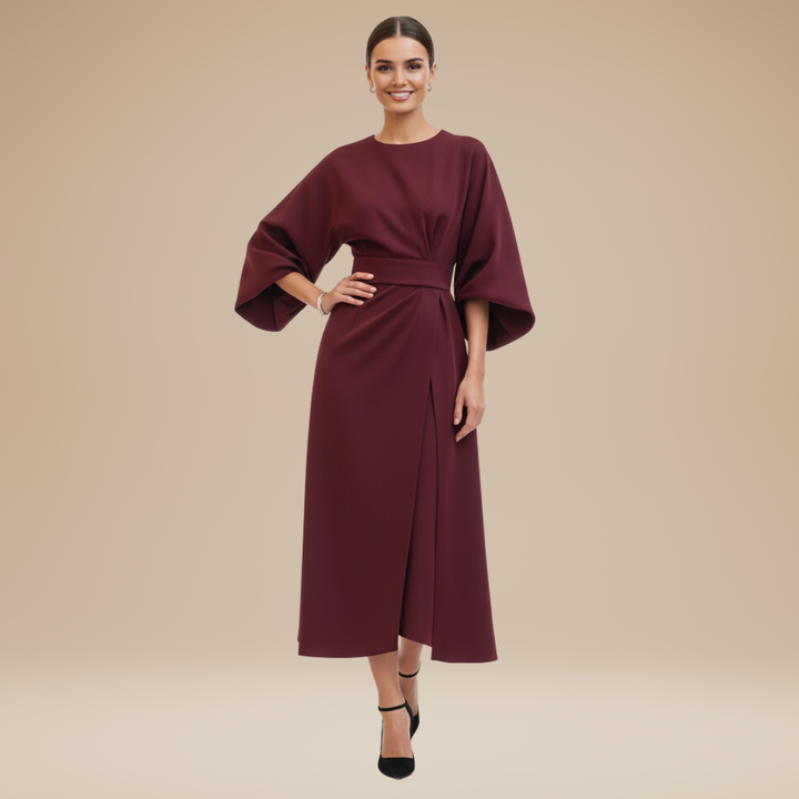 Charming polka dot print wrap dress with elegant midi length