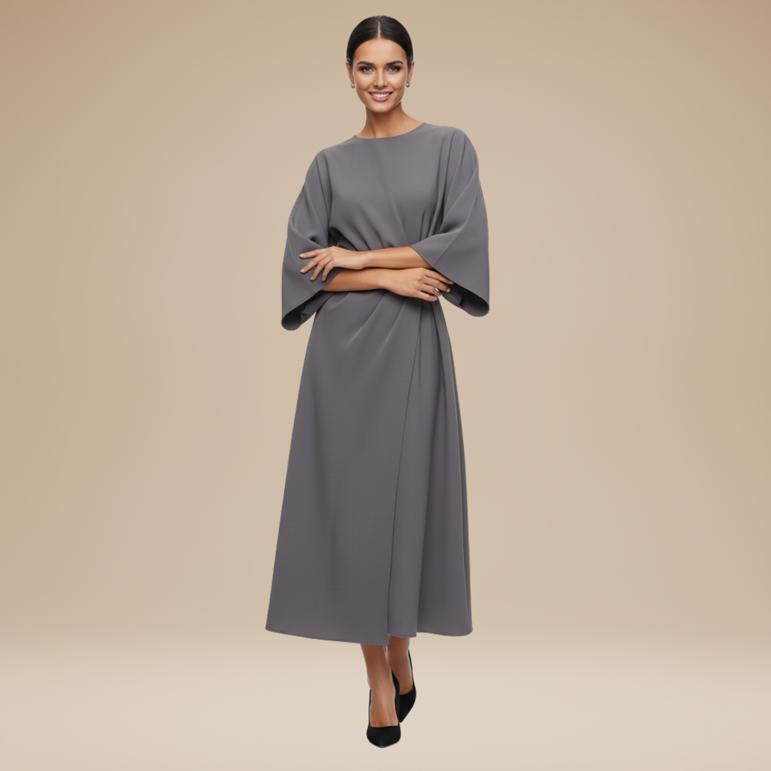 Plus-size women's belted midi dress for a flattering fit