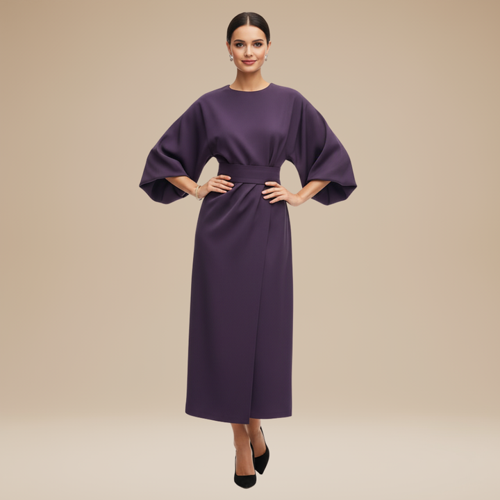 Professional women's work dress: belted midi wrap style