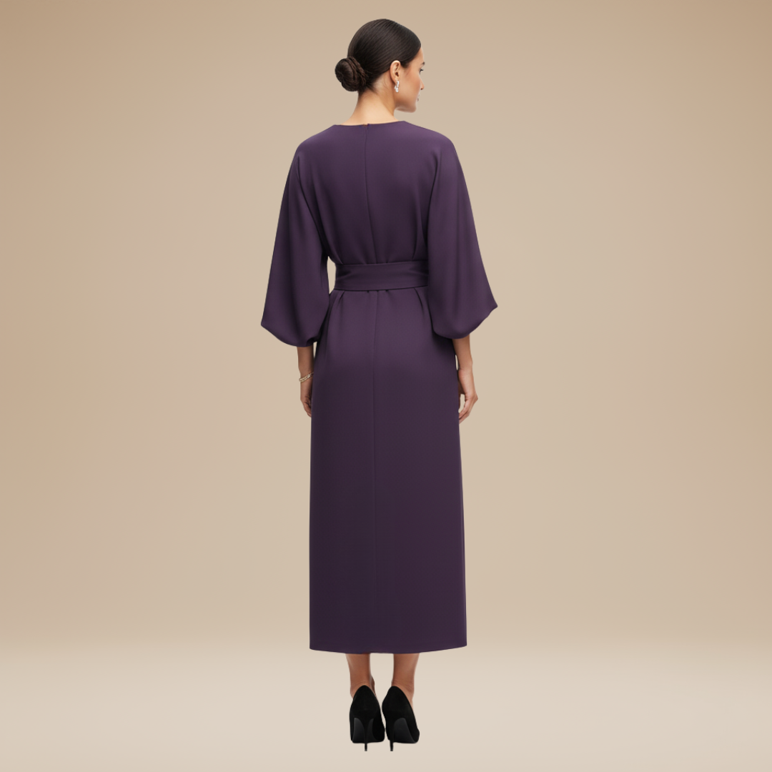 Sequin-embellished evening midi dress with elegant belt detail
