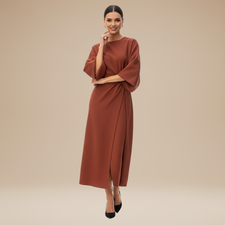 Casual yet elegant belted midi dress for everyday wear