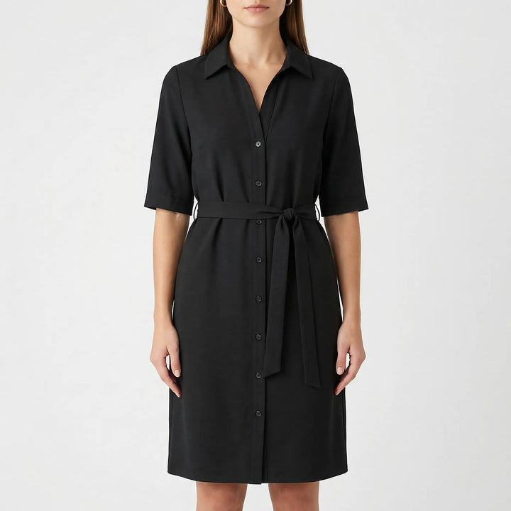 Versatile women's half-sleeve belted shirt dress. Comfortable and stylish for day, office, or elegant summer outings.