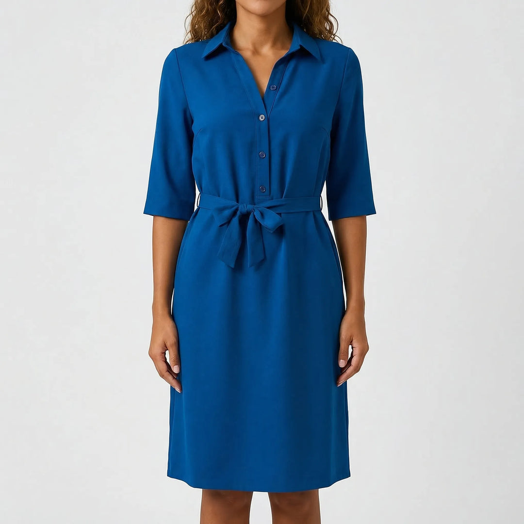 Women's sophisticated belted shirt dress with half sleeves. A versatile choice for office, day, or elegant casual wear.