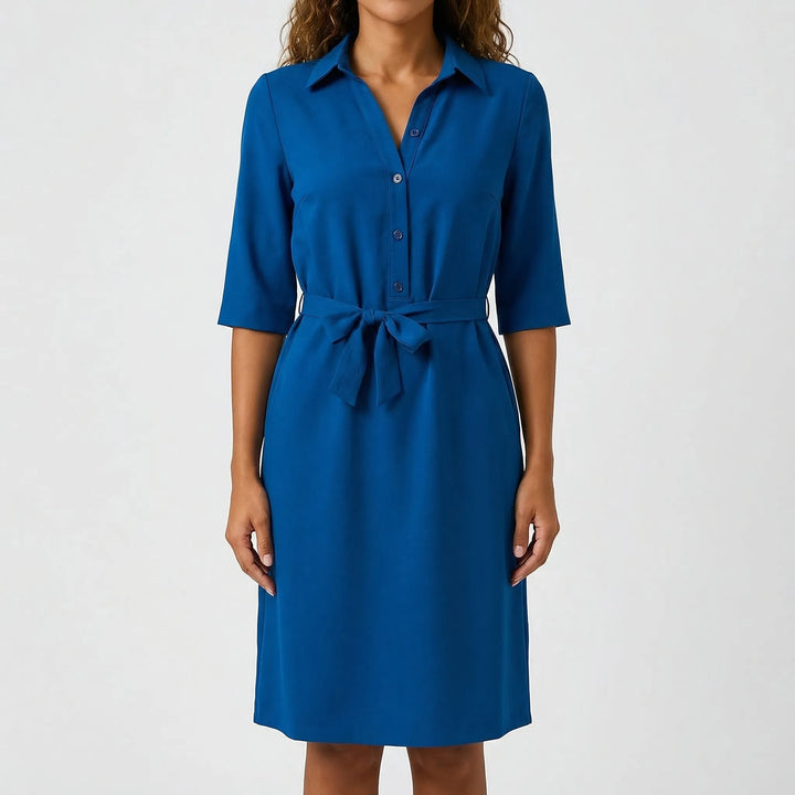 Women's sophisticated belted shirt dress with half sleeves. A versatile choice for office, day, or elegant casual wear.