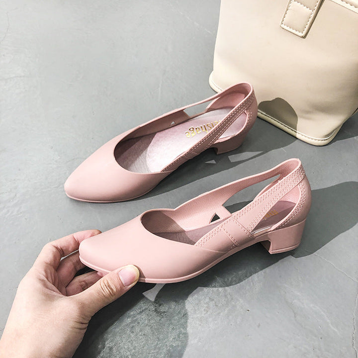 Elegant women's comfortable block heel pumps with a stylish pointed toe & cutout detail.
