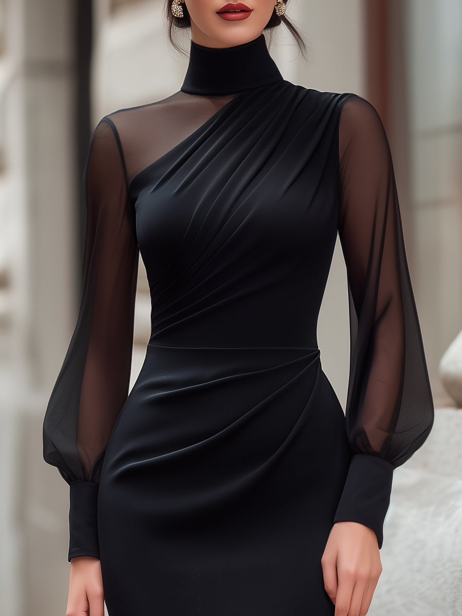 Stunning women's draped halter neck bodycon dress in black, offering an elegant silhouette for evening parties.