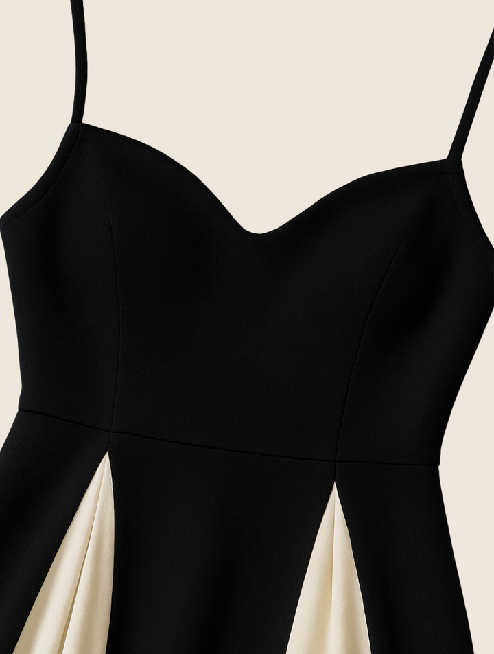 Sophisticated women's elegant maxi dress with contrast panel design. Perfect formal wear for any special occasion.